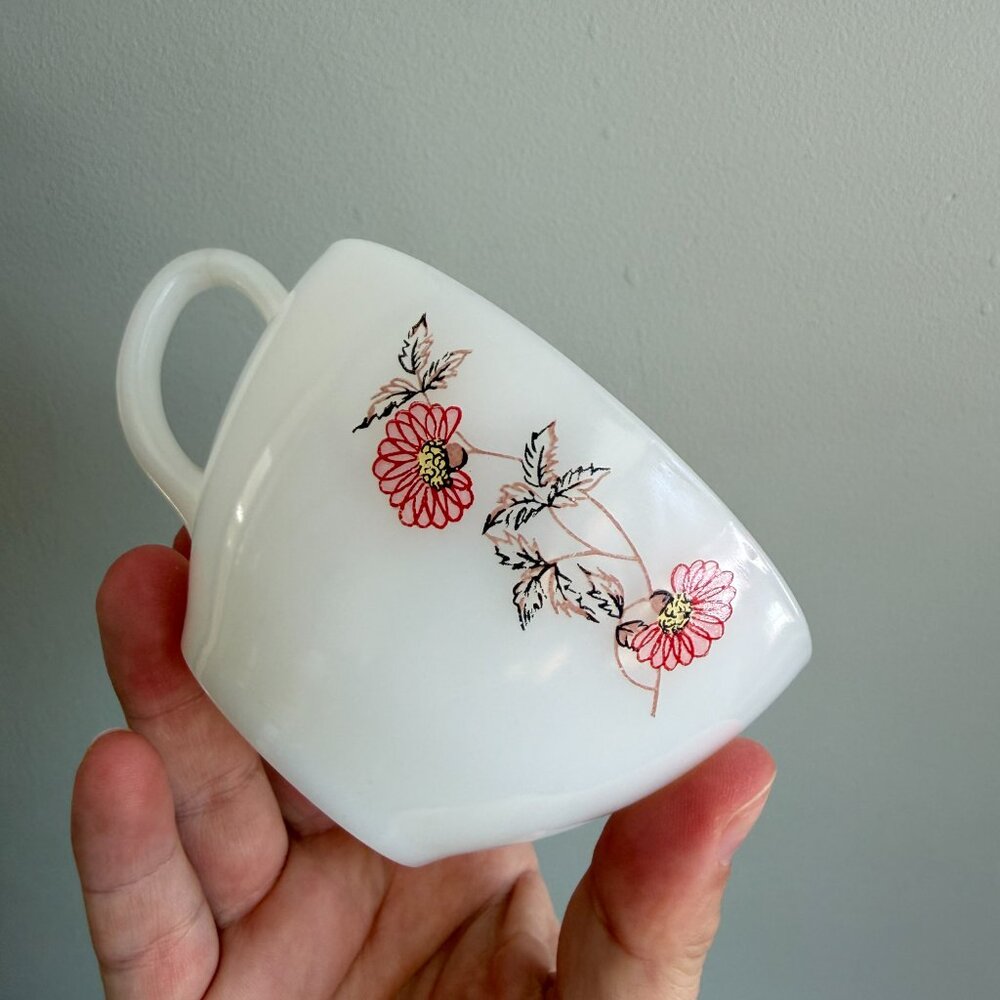 3/$30 🌟 Vintage Fire King 2 Set Fleurette Ovenware Milk Glass Cups - Picture 5 of 9
